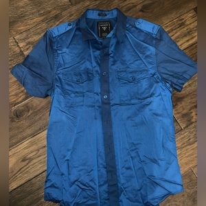 Blue guess button up shirt